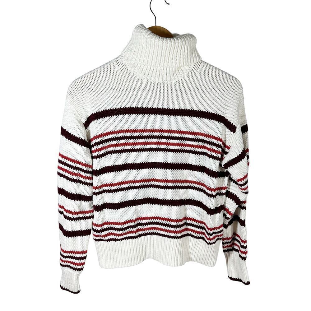 Madewell Ribbed Cotton Turtleneck Sweater Cabernet Stripe Size XXS